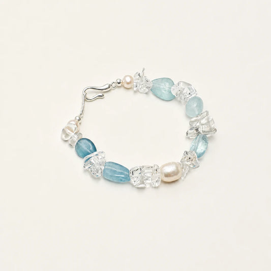 Freshwater pearl, white quartz and aquamarine bracelet product image